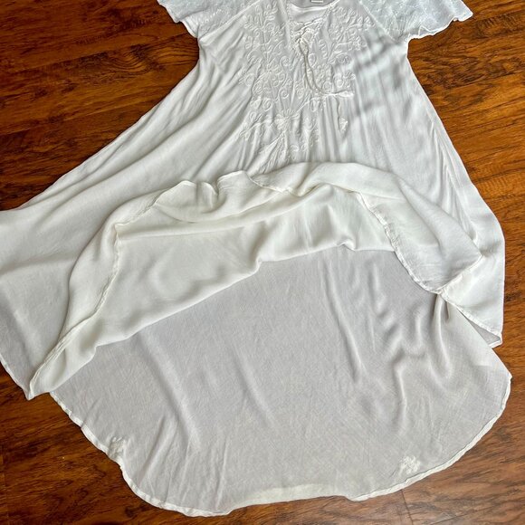 Vintage Cute Options White Embroidered Rayon Boho Dress – One Size - Picture 5 of 13